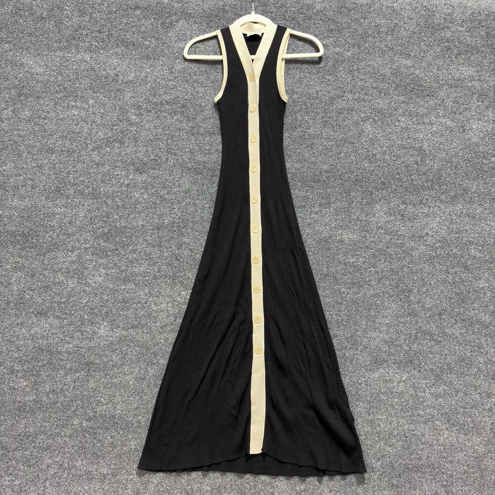 Sandro Dress Womens 34 Black Colorblock Sleeveless Button Front Maxi Sweater